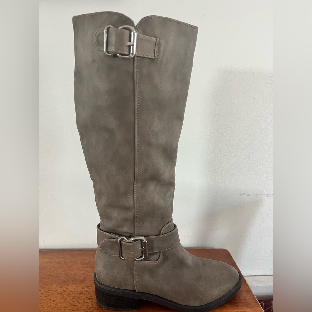 Madden Girl Taupe Faux Leather Riding Boots